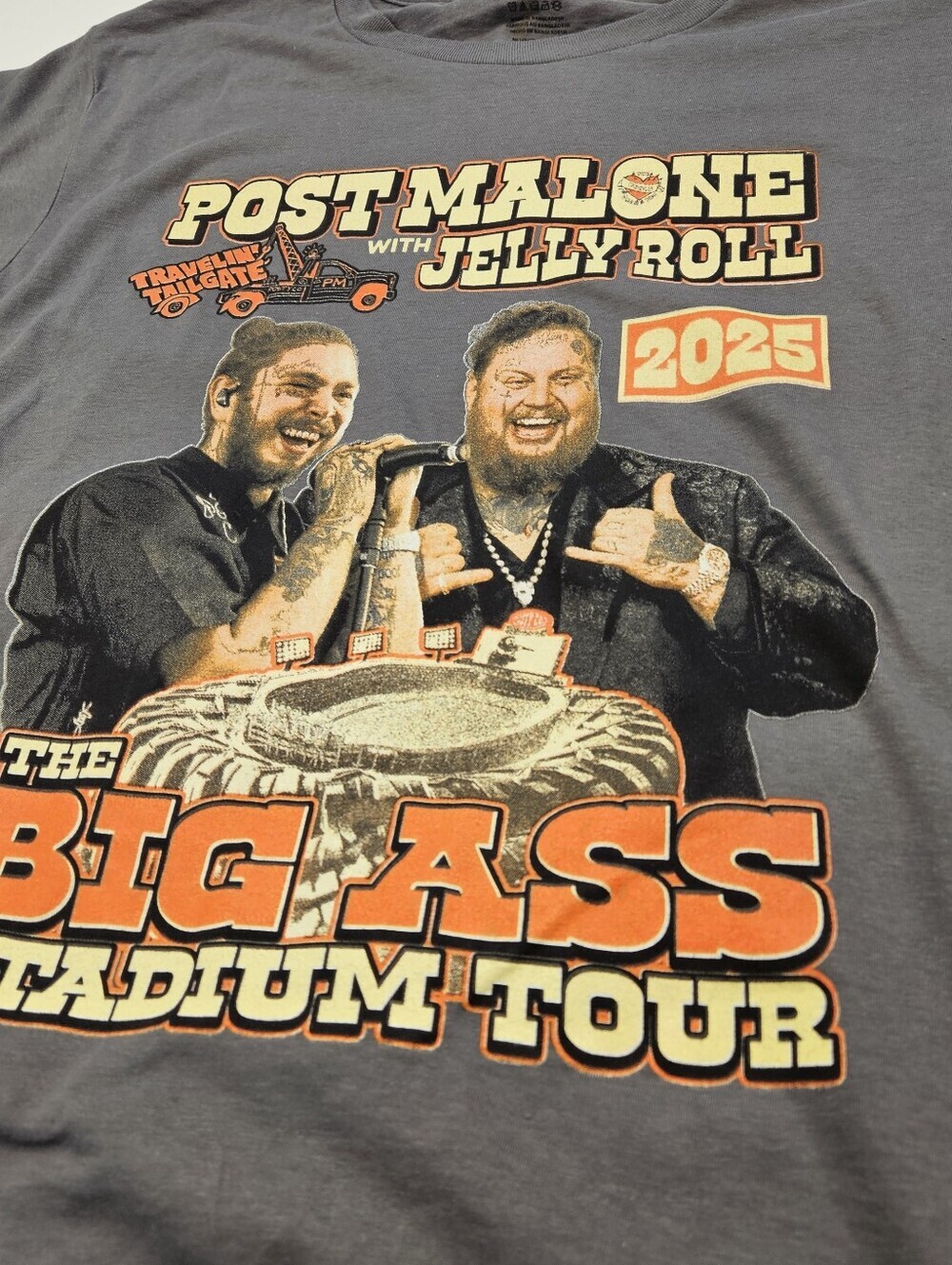 Post Malone Jelly Roll Big Ass Stadium Tour 2025 T Shirt Merch Dates Size Large
